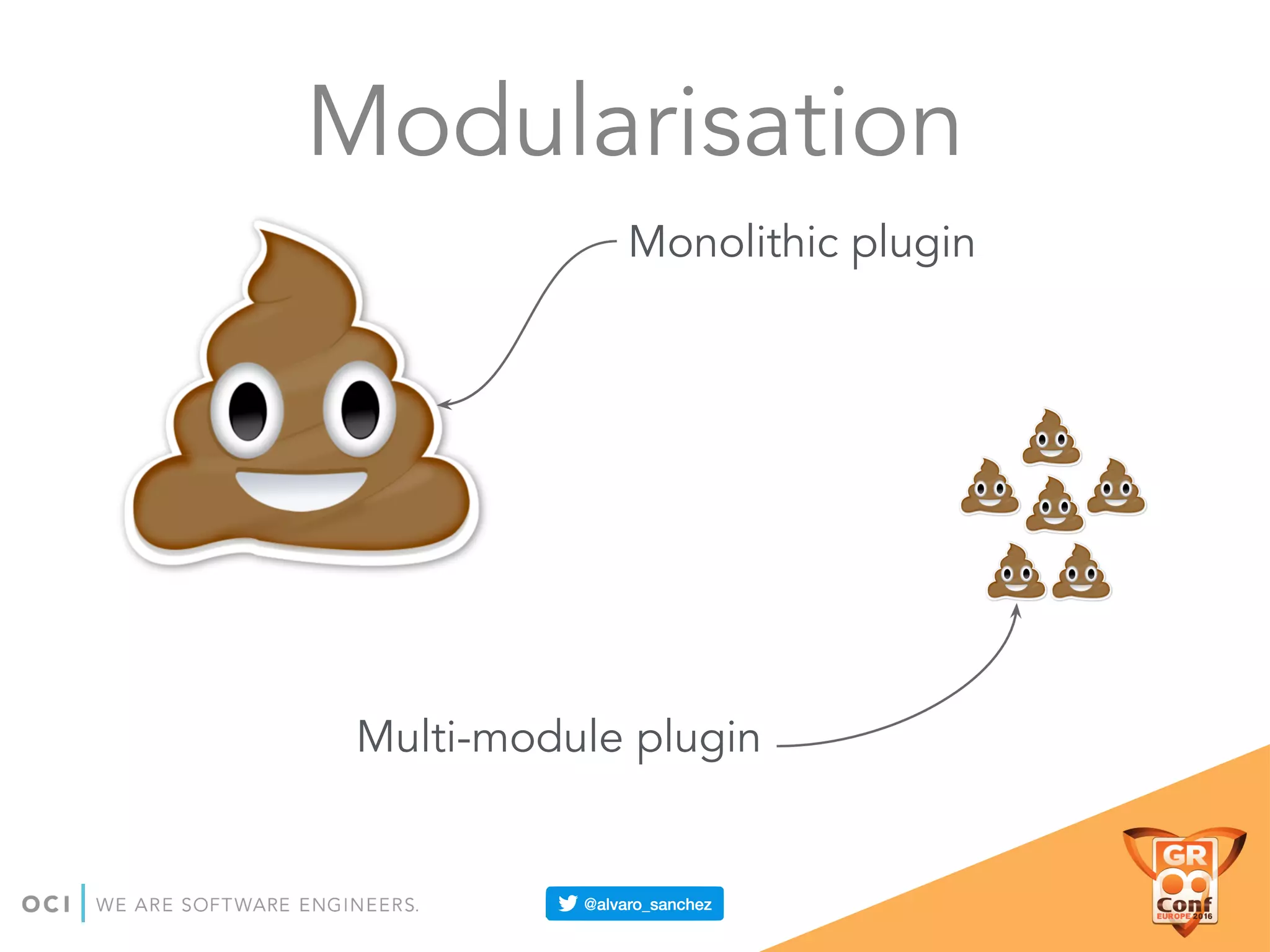 Modularisation
Monolithic plugin
Multi-module plugin
 
