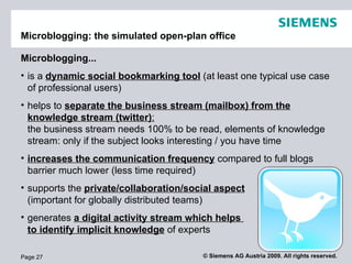 Microblogging: the simulated open-plan office

Microblogging...
• supports the private/collaboration/social aspect
  (impo...