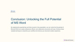 Mastering-MS-Word-Essential-Tips-and-Tricks-for-Document-Creation. | PPTX