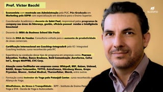 CHALLENGER
SALE®
A s s u m i n d o o C o n t r o l e d a V e n d a
Prof. Victor Bacchi
o Economista com mestrado em Administração pela PUC, Pós-Graduado em
Marketing pela ESPM com especialização em docência para o Ensino Superior.
o Coordenador Acadêmico e docente da Saint Paul, responsável pelos programas in
company nas áreas de liderança, gestão, eficácia pessoal. vendas e Inteligência
Emocional
o Docente do MBA da Business School São Paulo
o Sócio da DNA de Vendas. Consultoria voltada para o aumento de produtividade
de áreas comerciais.
o Certificação Internacional em Coaching–Integrado® pelo ICI Integrated
Coaching Institute, curso reconhecido pela IFC
o Experiência na condução desse tipo de programa em empresas como, Pearson
Education, TecBan, Banco Bradesco, Bold Comunicação ,Eurofarma, Cofco
Int´l,, Grupo MAPFRE, CVC Corp.
o Atuação como facilitador em empresas como: Whirpoll, BRF, Raízen, Unimed,
BAND, Grupo Votorantim, TOTVS, AstraZeneca, Nürnberg Messe, Grupo
Prysmian, Moove , United Medical, Thermofisher, Merck, entre outras.
o Formação como Instrutor de Yoga pelo Patanjali Center, curso reconhecido pela
Aliança do Yoga.
o Mindfulness, do Stress à Tranquilidade - IEPY - Instituto de Ensino Pesquisa em
Yoga e EYA - Escola de Yoga e Autocuidado.
 
