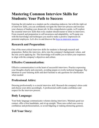 Mastering Common Interview Skills For Students Your Path To Success Pdf Mastering Common Interview Skills For Students Your Path To Success Pdf