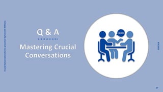 Crucial
Conversations
Series
presented
by
Kenneth
Williams
9/6/2023
27
Q & A
Mastering Crucial
Conversations
 