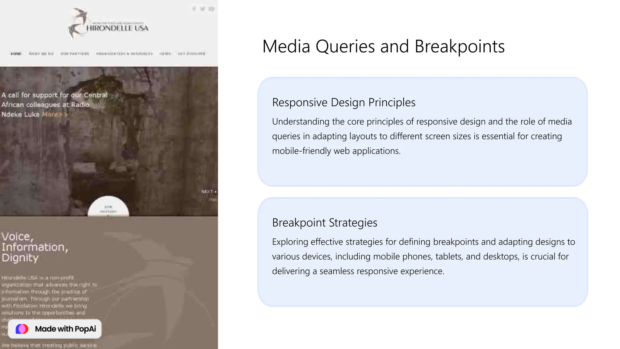 Responsive Design Principles
Understanding the core principles of responsive design and the role of media
queries in adapting layouts to different screen sizes is essential for creating
mobile-friendly web applications.
Media Queries and Breakpoints
Breakpoint Strategies
Exploring effective strategies for defining breakpoints and adapting designs to
various devices, including mobile phones, tablets, and desktops, is crucial for
delivering a seamless responsive experience.
 