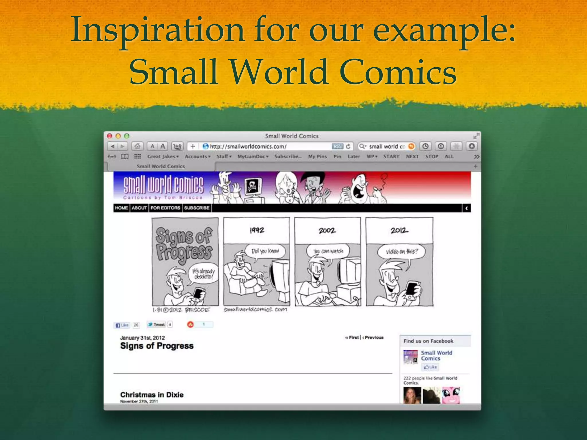 Inspiration for our example:
    Small World Comics
 