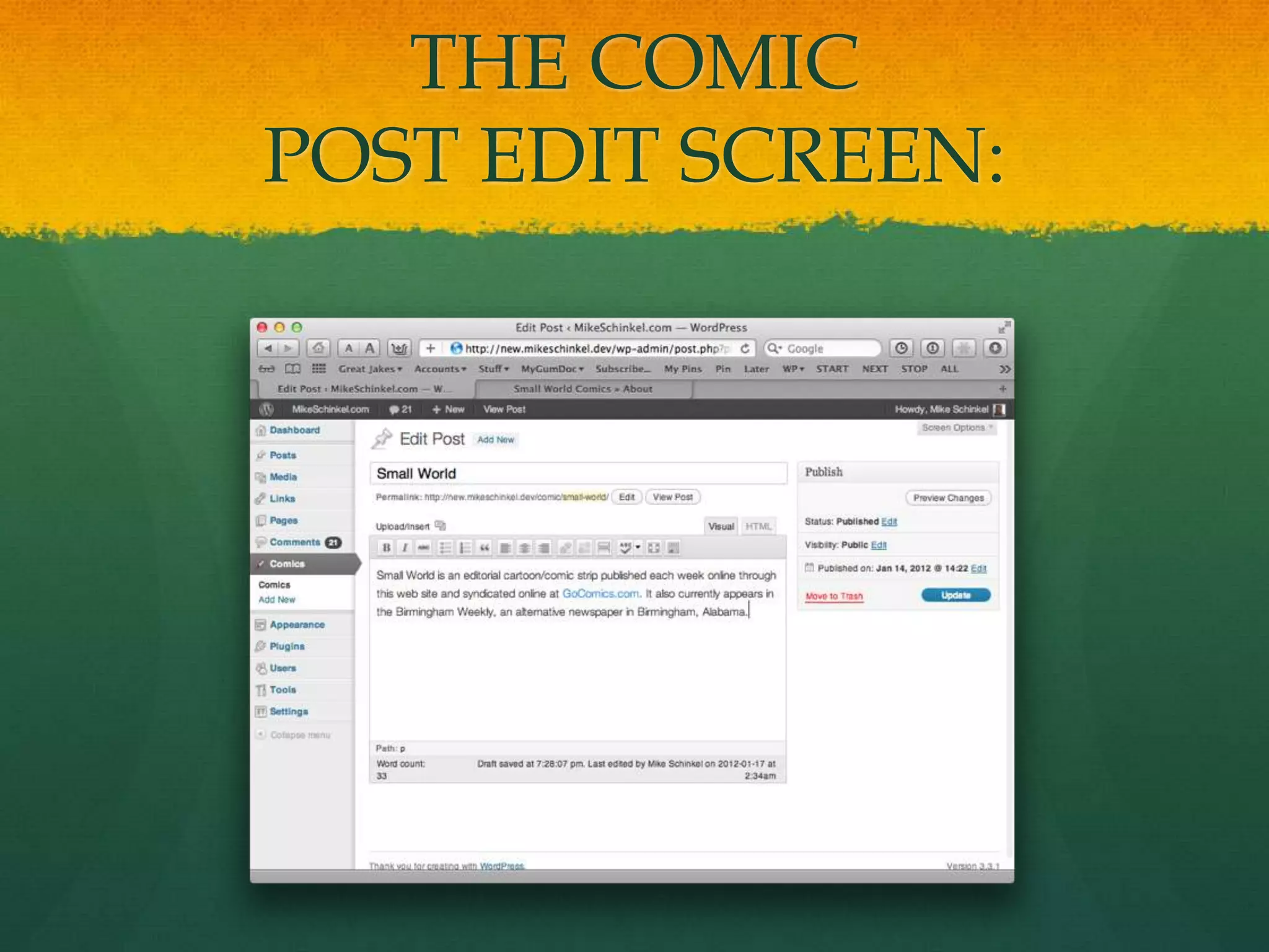 THE COMIC
POST EDIT SCREEN:
 