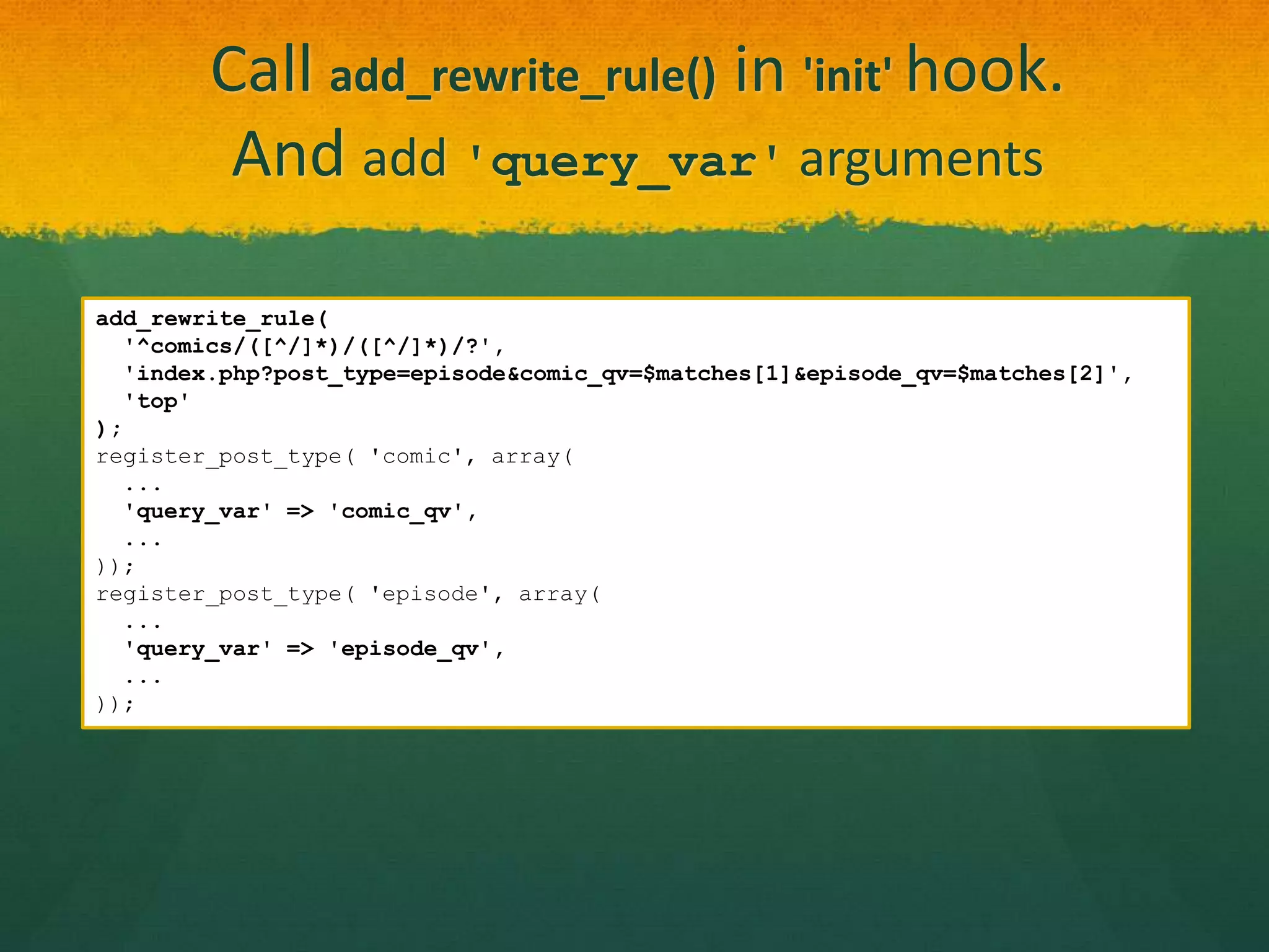 Call add_rewrite_rule() in 'init' hook.
         And add 'query_var' arguments

add_rewrite_rule(
  '^comics/([^/]*)/([^/]*)/?',
  'index.php?post_type=episode&comic_qv=$matches[1]&episode_qv=$matches[2]',
  'top'
);
register_post_type( 'comic', array(
  ...
  'query_var' => 'comic_qv',
  ...
));
register_post_type( 'episode', array(
  ...
  'query_var' => 'episode_qv',
  ...
));
 
