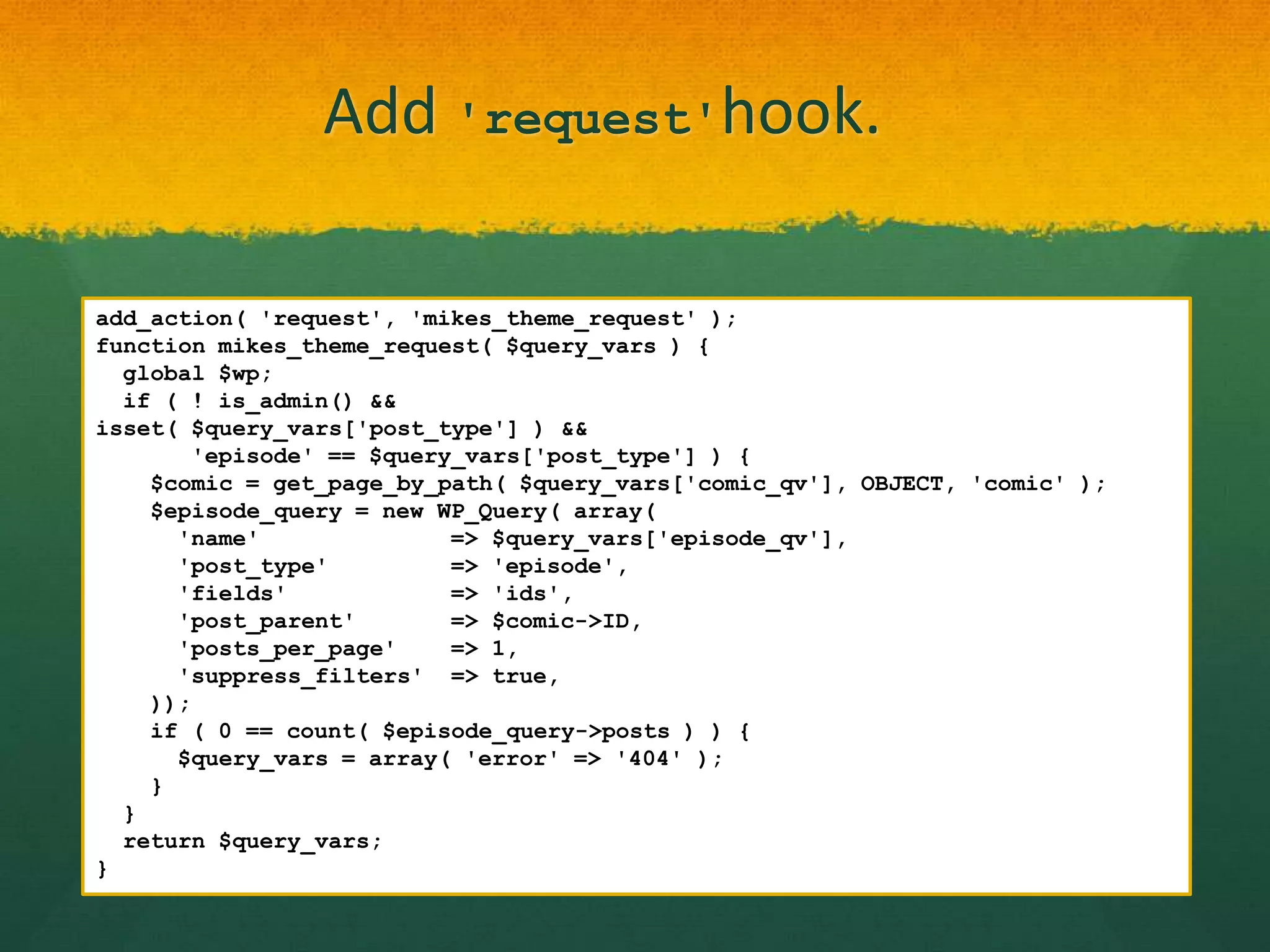 Add 'request'hook.

add_action( 'request', 'mikes_theme_request' );
function mikes_theme_request( $query_vars ) {
  global $wp;
  if ( ! is_admin() &&
isset( $query_vars['post_type'] ) &&
       'episode' == $query_vars['post_type'] ) {
    $comic = get_page_by_path( $query_vars['comic_qv'], OBJECT, 'comic' );
    $episode_query = new WP_Query( array(
      'name'              => $query_vars['episode_qv'],
      'post_type'         => 'episode',
      'fields'            => 'ids',
      'post_parent'       => $comic->ID,
      'posts_per_page'    => 1,
      'suppress_filters' => true,
    ));
    if ( 0 == count( $episode_query->posts ) ) {
      $query_vars = array( 'error' => '404' );
    }
  }
  return $query_vars;
}
 