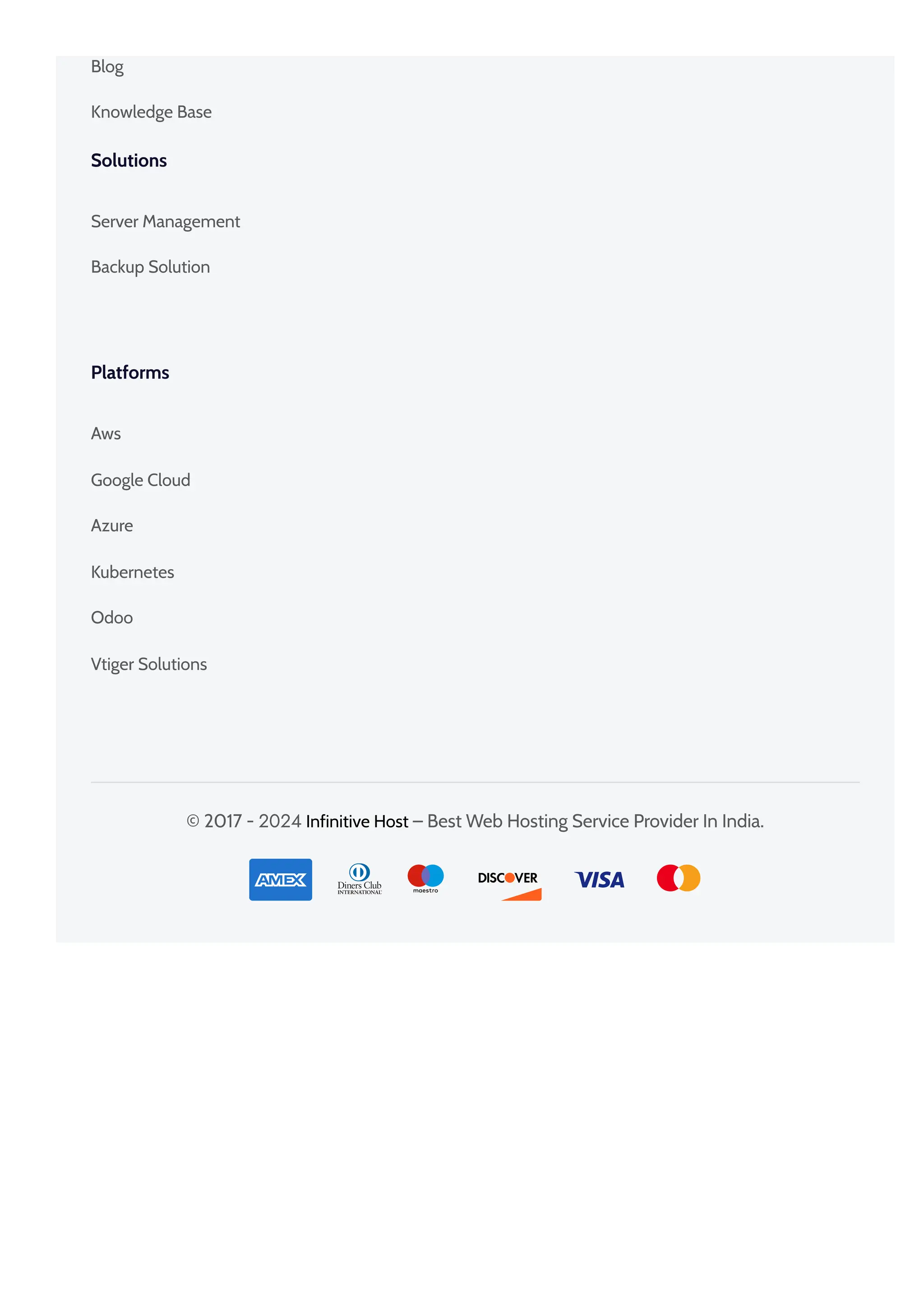 Blog Knowledge Base Solutions Server Management Backup Solution Platforms Aws Google Cloud Azure Kubernetes Odoo Vtiger Solutions © 2017 - 2024 – Best Web Hosting Service Provider In India. Infinitive Host 