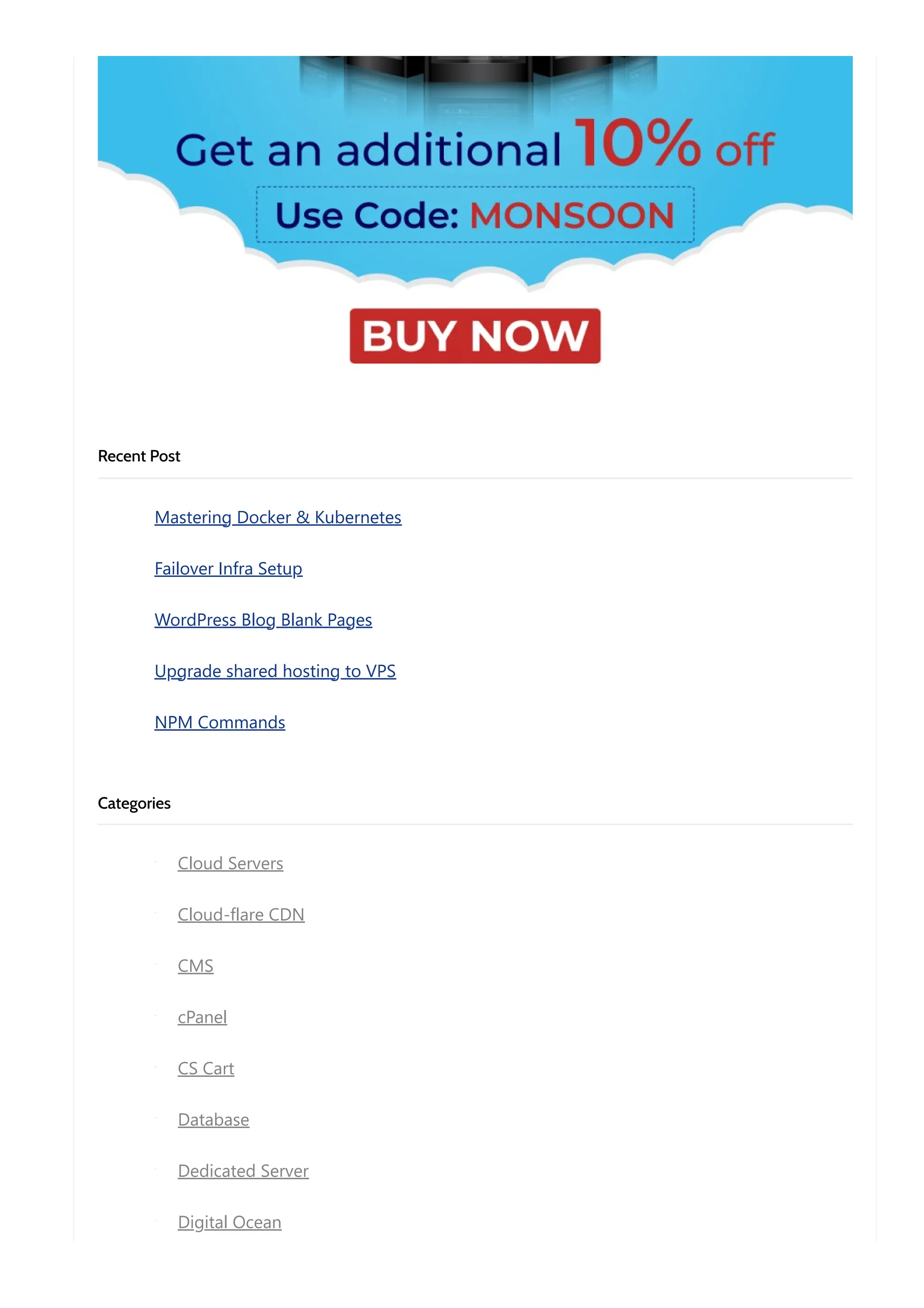Recent Post Mastering Docker & Kubernetes Failover Infra Setup WordPress Blog Blank Pages Upgrade shared hosting to VPS NPM Commands Categories Cloud Servers Cloud-flare CDN CMS cPanel CS Cart Database Dedicated Server Digital Ocean 