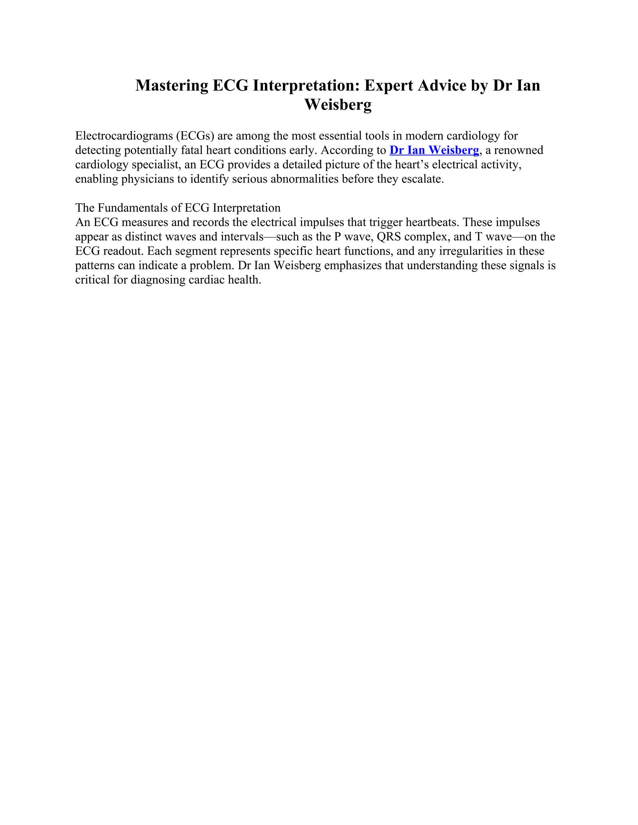 Mastering ECG Interpretation Expert Advice by Dr Ian Weisberg DOCX