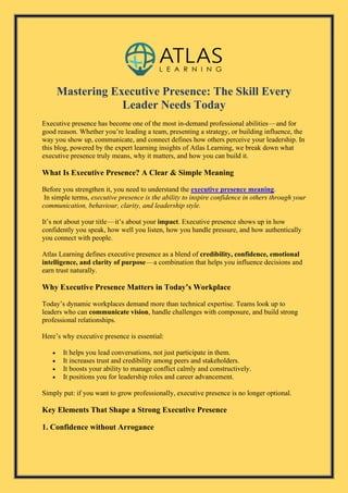 Mastering Executive Presence The Skill Every Leader Needs Today | PDF