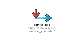 POINT & SHIFT
“This is the issue in my view,
here’s a suggestion to ﬁx it”
 