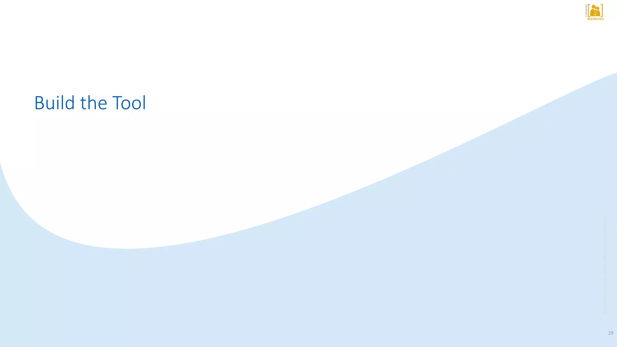 RESTRICTED
Confidential
RESTRICTED
Confidential
Build the Tool
©AmadeusITGroupanditsaffiliatesandsubsidiaries
29
 