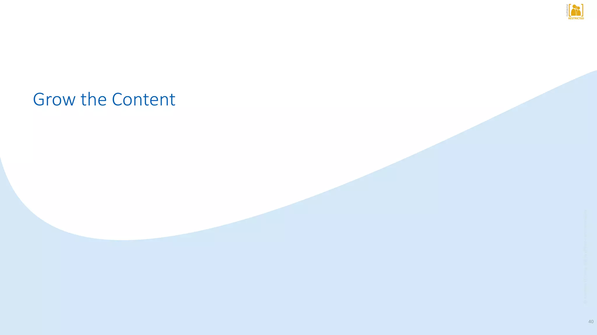 RESTRICTED
Confidential
RESTRICTED
Confidential
Grow the Content
©AmadeusITGroupanditsaffiliatesandsubsidiaries
40
 