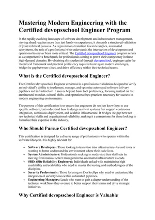 Mastering Modern Engineering with Certified devopsschool Engineer ...