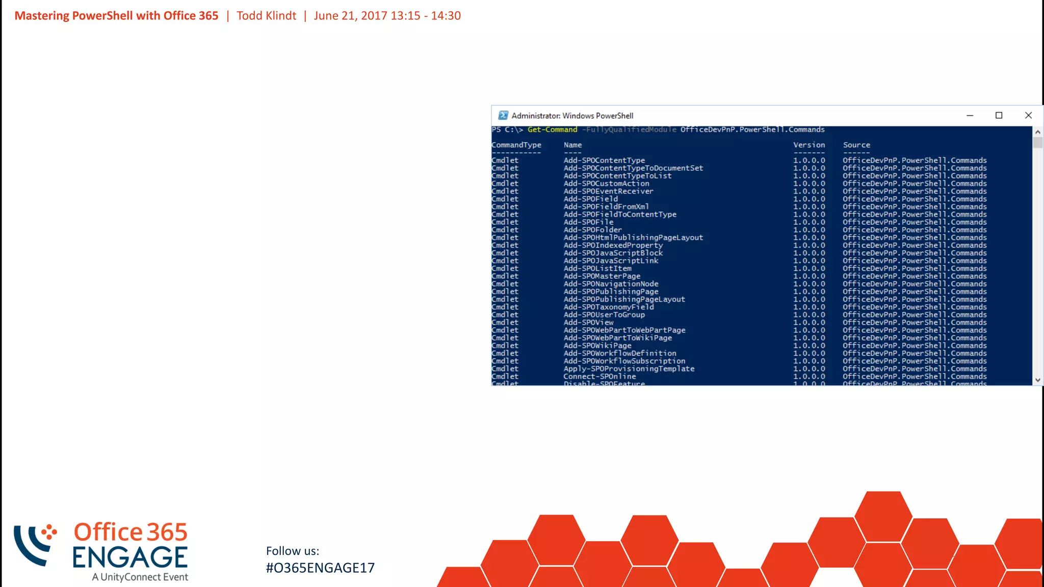 O365Engage17 - Mastering power shell with office 365 | PPT image.