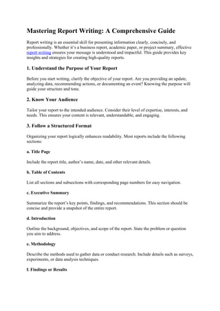 Mastering Report Writing || assignment helpmate | DOCX
