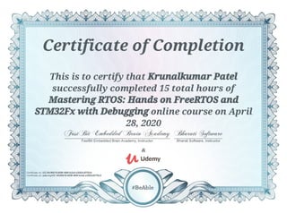 Certificate - Mastering RTOS: Hands on FreeRTOS and STM32Fx with Debugging