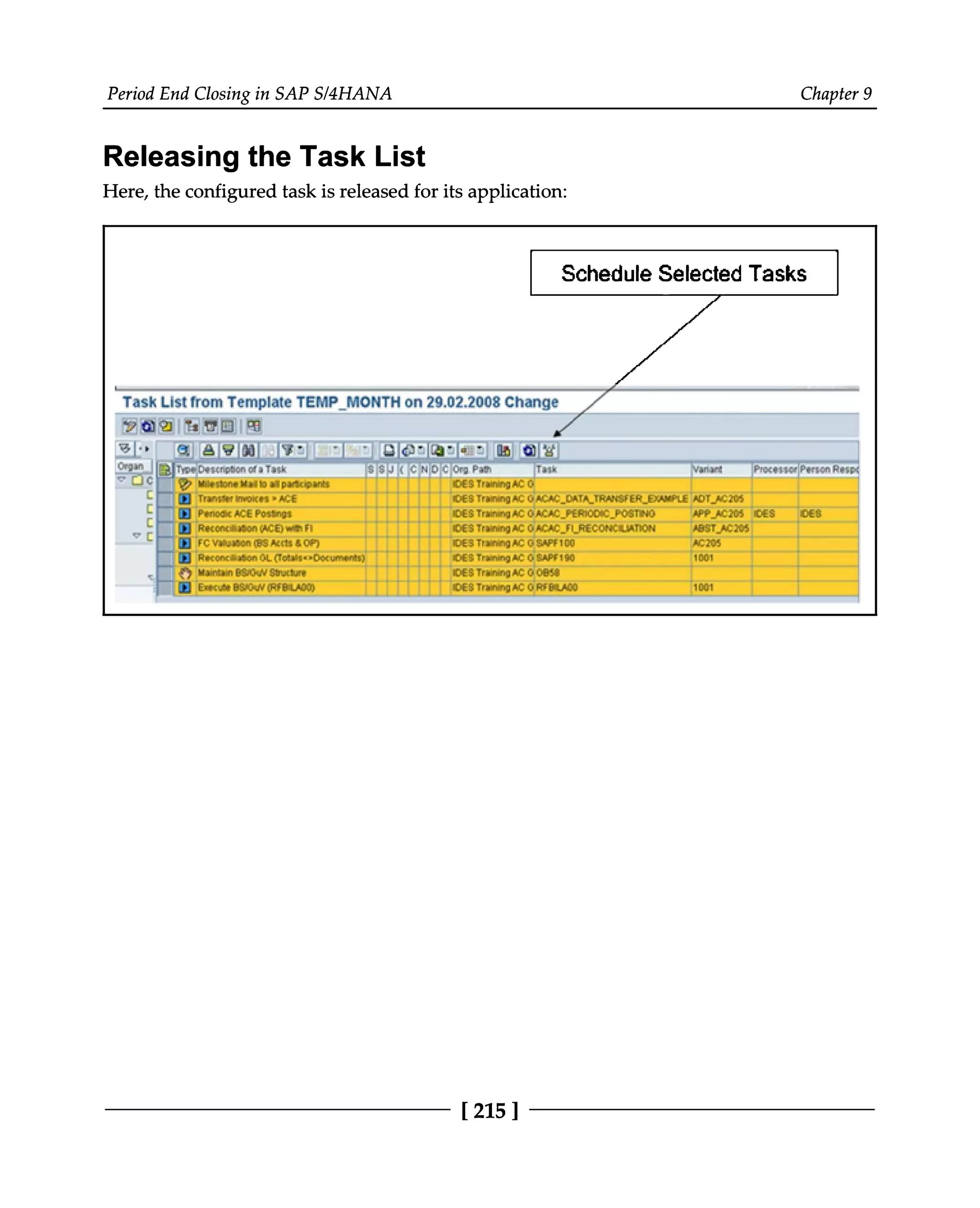 Period End Closing in SAP S/4HANA Chapter 9
Releasing the Task List
Here, the configured task is released for its application:
[215 ]
 