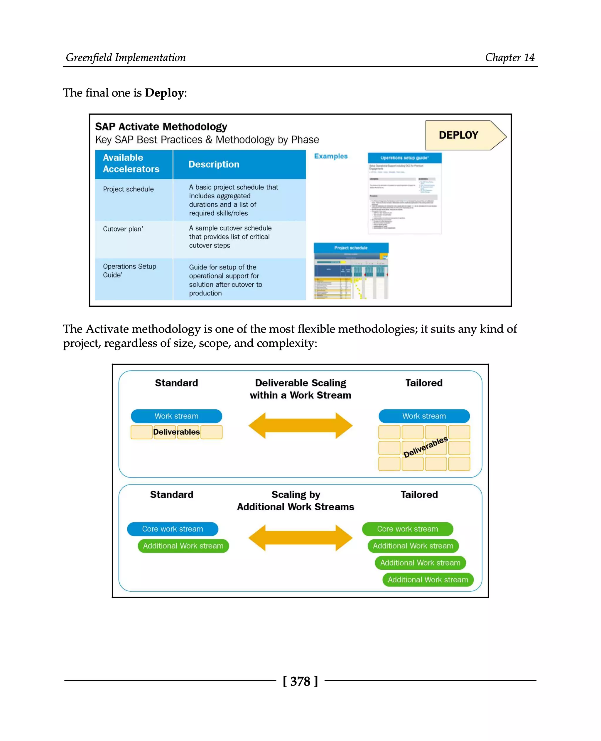Greenfield Implementation Chapter 14
The final one is Deploy:
The Activate methodology is one of the most flexible methodologies; it suits any kind of
project, regardless of size, scope, and complexity:
[378 ]
 