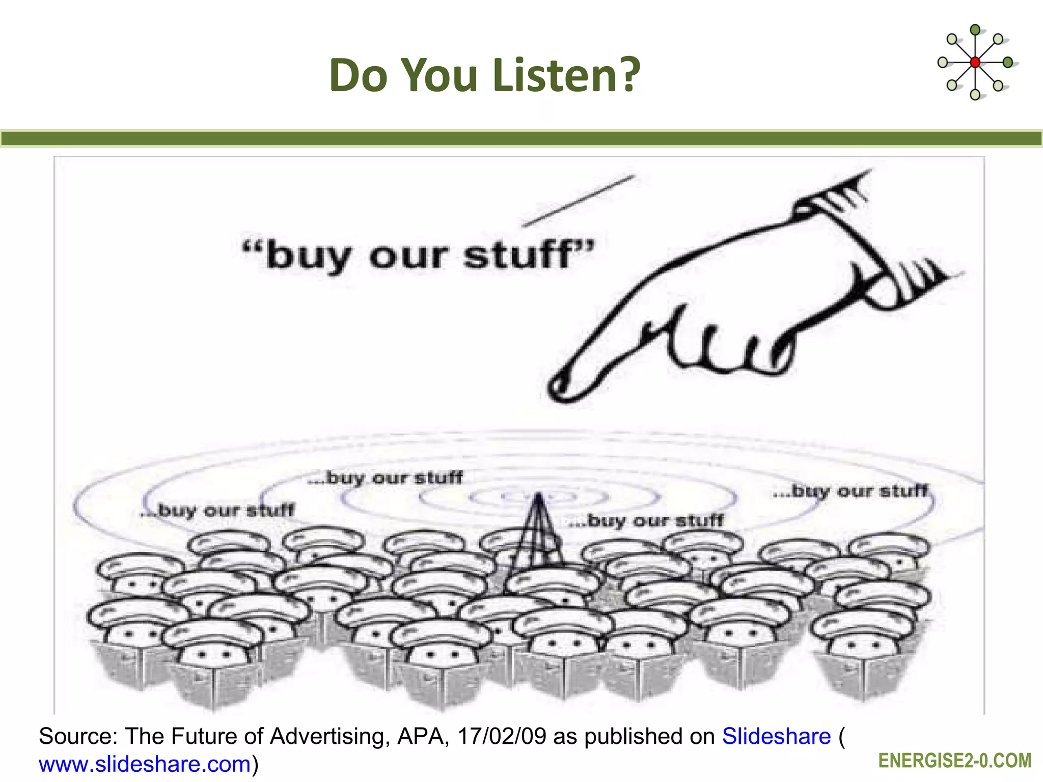 Do You Listen? Source: The Future of Advertising, APA, 17/02/09 as published on  Slideshare  ( www.slideshare.com )  