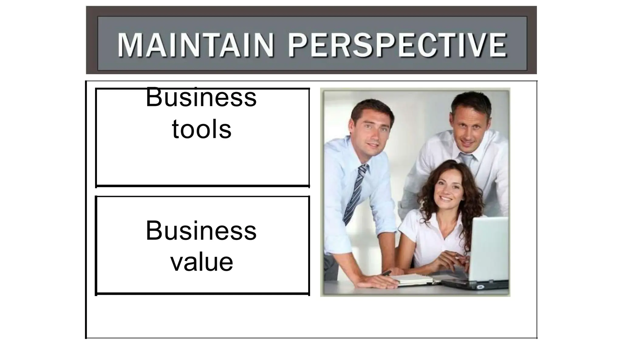 Business
tools
Business
value
 