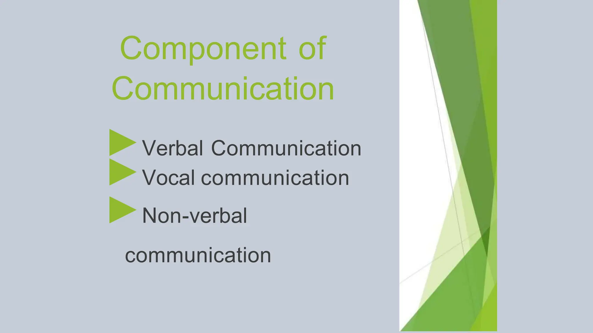 Component of
Communication
►Verbal Communication
►Vocal communication
►Non-verbal
communication
 