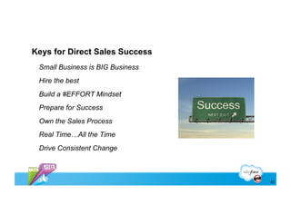 Keys for Direct Sales Success
 Small Business is BIG Business
 Hire the best
 Build a #EFFORT Mindset
 Prepare for Success
 Own the Sales Process
 Real Time…All the Time
 Drive Consistent Change



                                  42
 
