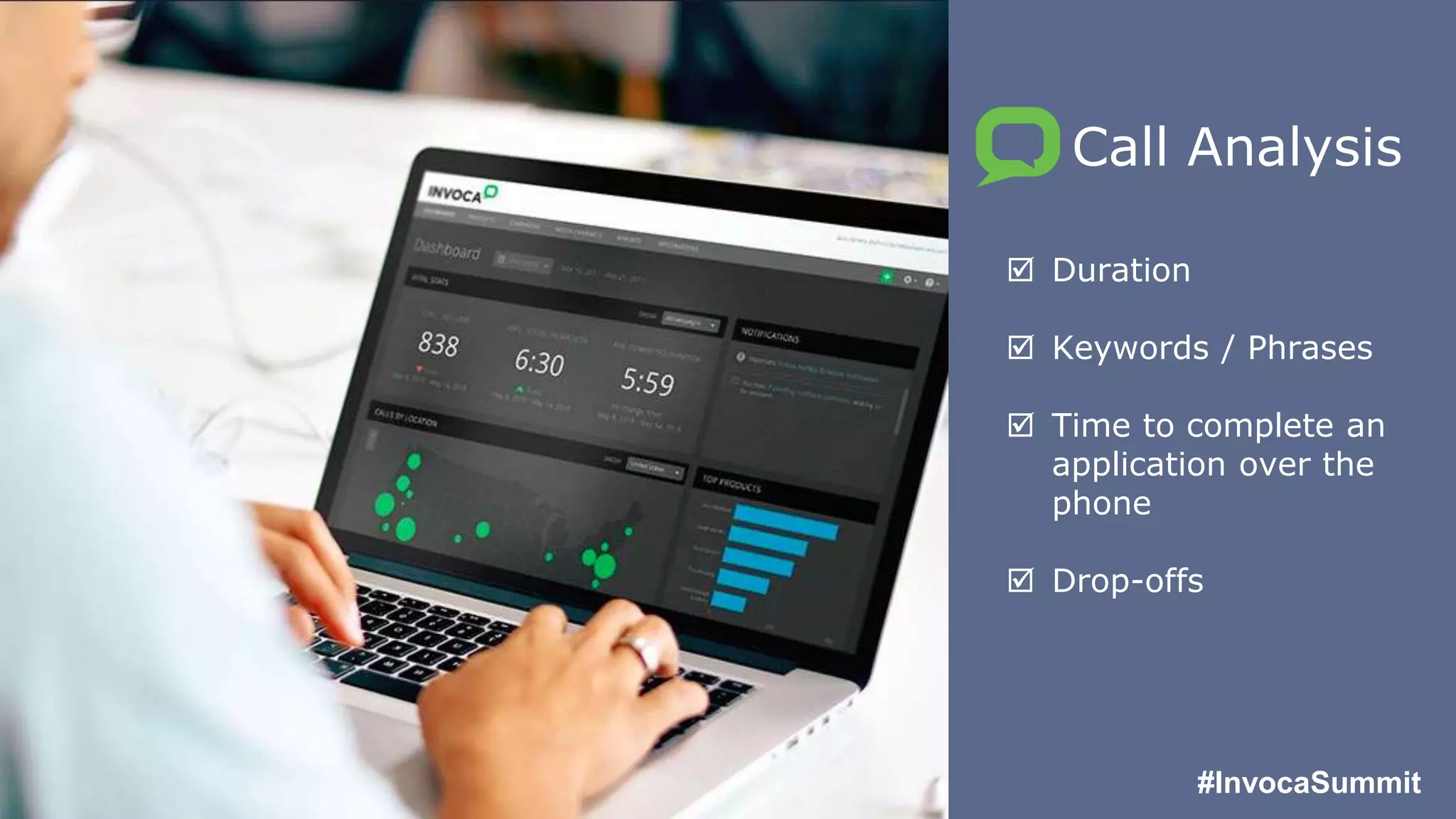 Call Analysis
 Duration
 Keywords / Phrases
 Time to complete an
application over the
phone
 Drop-offs
#InvocaSummit
 