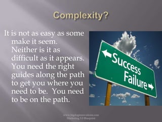 It is not as easy as some
   make it seem.
   Neither is it as
   difficult as it appears.
   You need the right
   guides...