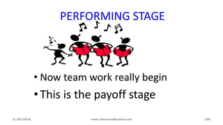 6/28/2018 www.AboveorBeyond.com 100
PERFORMING STAGE
• Now team work really begin
•This is the payoff stage
 