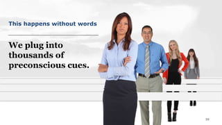This happens without words
We plug into
thousands of
preconscious cues.
30
 