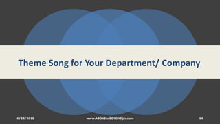 Theme Song for Your Department/ Company
6/28/2018 www.ABOVEorBEYONDjm.com 66
 
