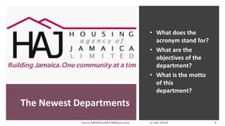 The Newest Departments
• What does the
acronym stand for?
• What are the
objectives of the
department?
• What is the motto
of this
department?
6/28/2018www.ABOVEorBEYONDjm.com 9
 