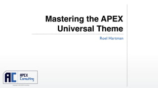 Copyright © 2015 APEX Consulting
Mastering the APEX
Universal Theme
Roel Hartman
 
