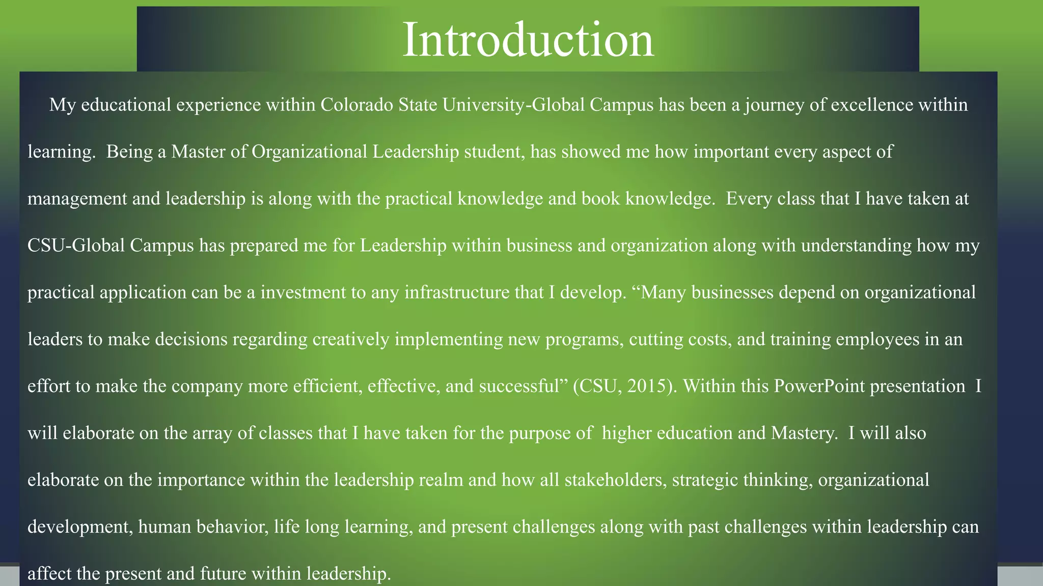 Master in the science of organizational leadership capstone project | PPTX