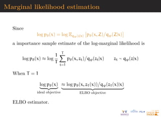 Table 1: Multiple choices for
I transformer τ(·; ϕ)
I conditioner c(·) (neural network)
[Papamakarios et al., 2019]
 