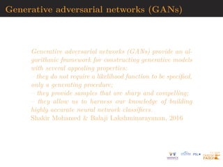 Applications
“Normalizing flows have two primitive operations: den-
sity calculation and sampling. In turn, flows are effec-
tive in any application requiring a probabilistic model
with either of those capabilities.”
I density estimation [speed of convergence?]
I proxy generative model
I importance sampling for integration by minimising distance
to integrand or IS variance [finite?]
I MCMC flow substitute for HMC
[Papamakarios et al., 2019]
 