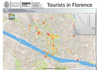 DISIT Lab, Distributed Data Intelligence and Technologies
Distributed Systems and Internet Technologies
Department of Information Engineering (DINFO)
http://www.disit.dinfo.unifi.it
http://www.disit.org
Tourists in Florence
Master MABIDA, overview ICT, 2016
 