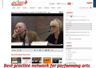 DISIT Lab, Distributed Data Intelligence and Technologies
Distributed Systems and Internet Technologies
Department of Information Engineering (DINFO)
http://www.disit.dinfo.unifi.it
Master MABIDA, overview ICT, 2016Best practice network for performing arts
 