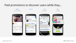 @mastermark
Paid promotions to discover users while they…
Watch
on YouTube
Search Surf
the web
Play
in apps
 