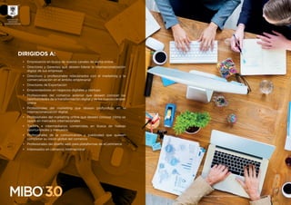 DIRIGIDOS A:
•	 Empresarios en busca de nuevos canales de venta online
•	 Directores y Gerentes que deseen liderar la internacionalización
digital de sus empresas
•	 	Directivos y profesionales relacionados con el marketing y la
comercialización en el ámbito empresarial
•	 	Directores de Exportación
•	 	Emprendedores en negocios digitales y startups
•	 	Profesionales del comercio exterior que deseen conocer las
oportunidades de la transformación digital y de los nuevos canales
online
•	 	Profesionales del marketing que desean profundizar en la
internacionalización digital.
•	 	Profesionales del marketing online que deseen conocer cómo se
opera en mercados internacionales
•	 	Traders e intermediarios comerciales en busca de nuevas
oportunidades y mercados
•	 	Profesionales de la comunicación y publicidad que quieran
completar su visión global del comercio
•	 	Profesionales del diseño web para plataformas de eCommerce
•	 Interesados en comercio internacional
ESCUELA DE
NEGOCIOS
INTERNACIONALES
®
IACI® - ESCUELA DE NEGOCIOS INTERNACIONALES
-11-
 