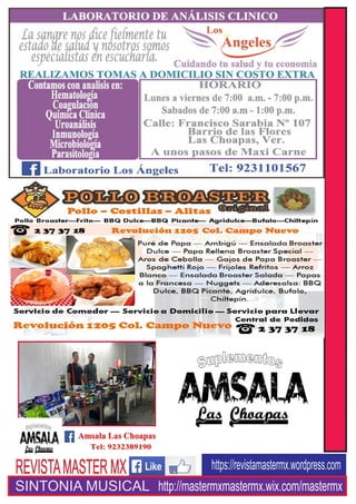 R
E
V
I
S
T
A
M
A
S
T
E
R
M
X
https://revistamastermx.wordpress.comREVISTAMASTERMX
SINTONIA MUSICAL http://mastermxmastermx.wix.com/mastermx
 