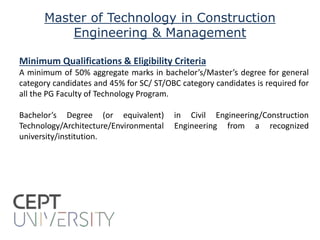 Master of technology in construction engineering & management admission ...