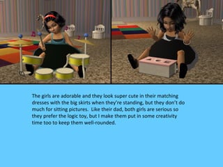 The girls are adorable and they look super cute in their matching
dresses with the big skirts when they’re standing, but they don’t do
much for sitting pictures. Like their dad, both girls are serious so
they prefer the logic toy, but I make them put in some creativity
time too to keep them well-rounded.
 