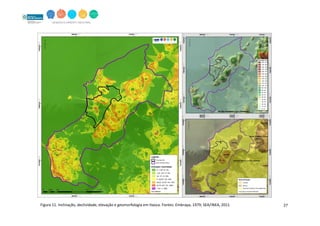 27Figura 11. Inclinação, declividade, elevação e geomorfologia em Itaoca. Fontes: Embrapa, 1979; SEA/INEA, 2011.
 