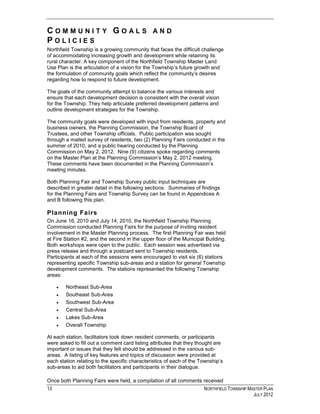NORTHFIELD TOWNSHIP MASTER PLAN 18
JULY 2012
complimentary mix of uses within the downtown area. Utilize form-
based code ...