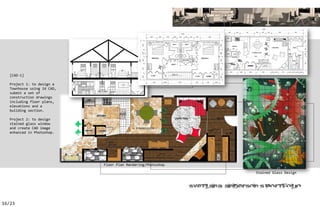 [CAD-1]

   Project 1: to design a
   Townhouse using 2d CAD,
   submit a set of
   construction drawings
   including floor plans,
   elevations and a
   building section.

   Project 2: to design
   stained glass window
   and create CAD image
   enhanced in Photoshop.




                             Floor Plan Rendering/Photoshop

                                                              Stained Glass Design


                                                               ’


16/23
 