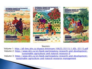 Sources:
Volume 1: http://idl-bnc.idrc.ca/dspace/bitstream/10625/35115/1/IDL-35115.pdf
Volume 2: https://www.idrc.ca/en/book/participatory-research-and-development-
sustainable-agriculture-and-natural-resource-0
Volume 3: https://www.idrc.ca/en/book/participatory-research-and-development-
sustainable-agriculture-and-natural-resource-management
 