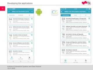 Developing the applications
33
Institute of Interactive Systems and Data Science
12.01.2020
 